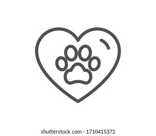 Pets Care Line Icon. Veterinary Clinic Sign. Dog Paw In Heart Symbol. Quality Design Element. Editable Stroke. Linear Style Pets Care Icon. Vector