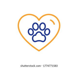 Pets care line icon. Veterinary clinic sign. Dog paw in heart symbol. Colorful thin line outline concept. Linear style pets care icon. Editable stroke. Vector