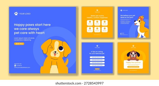 Servicios de cuidado de mascotas Dibujos animados planos Dibujado a mano Plantillas de medios sociales Ilustración de fondo