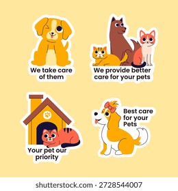 Haustiere Pflege Dienstleistungen Etikettendesign in flachen Cartoon handgezeichnete Illustration Stil