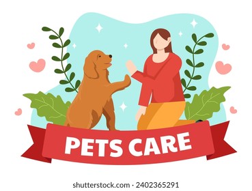 Pets Care Vector Illustration with Animal Shelter or Vet Clinic for Taking Care of Dog or Cat in Healthcare Flat Cartoon Background Design