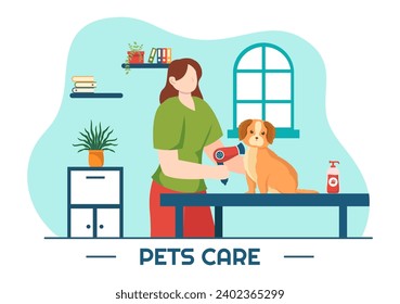 Pets Care Vector Illustration with Animal Shelter or Vet Clinic for Taking Care of Dog or Cat in Healthcare Flat Cartoon Background Design
