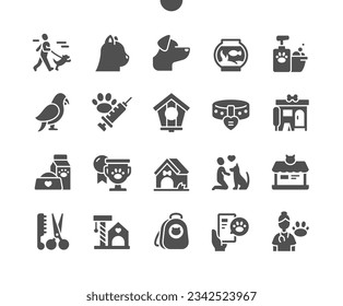 Pets. Cat, dog, bird and aquarium. Online pet store and grooming. Backpack for cat. Vector Solid Icons. Simple Pictogram