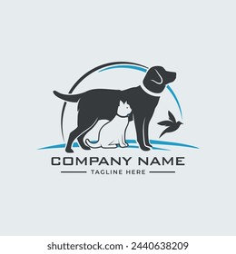 Pets cat and dog love concept logo Design
