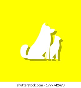 Pets, cat, dog white icon with shadow