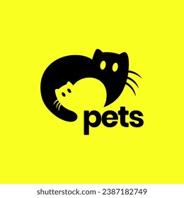 pets cat with kitten sleep cute mascot flat clean modern cartoon simple minimal isolated logo design vector icon illustration