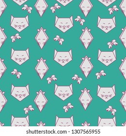Pets. Children's pattern cats mice. Origami mouse cat butterfly. Positive illustration for baby textiles, scrapbooking. Vector graphics