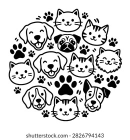 pets circle pattern icon sett dog and cat