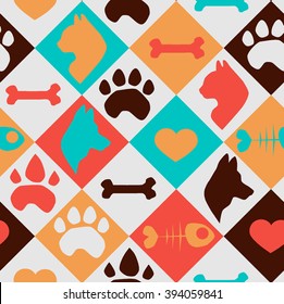 Pets colored pattern. Vintage style.