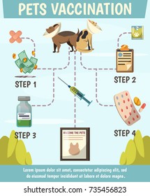 Pets compulsory vaccination orthogonal flowchart poster with 4 steps preventive care for optimal animals protection vector illustration