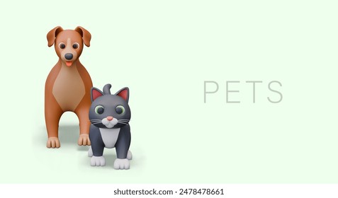 Concepto de mascotas con ilustración 3D y lugar para texto. Signo de color para el negocio veterinario