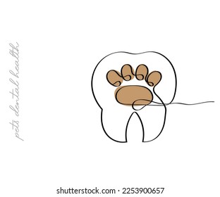 Pets dental health matters. Line art vector. Isolated minimal art. 