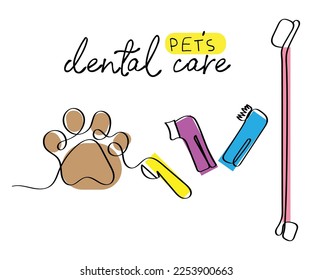 Pets dental health matters. Line art vector. Isolated minimal art. 