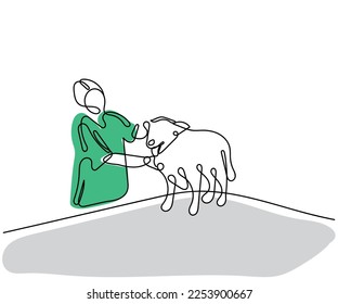 Pets dental health matters. Line art vector. Isolated minimal art. 