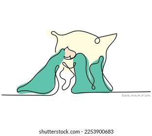 Pets dental health matters. Line art vector. Isolated minimal art. 