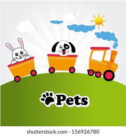 pets design  over landscape background vector illustration
