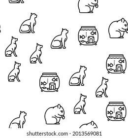 Pets Domestic Animal Vector Seamless Pattern Thin Line Illustration