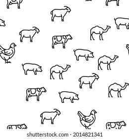 Pets Domestic Animal Vector Seamless Pattern Thin Line Illustration