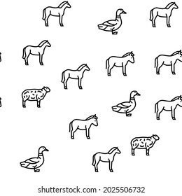 Pets Domestic Animal Vector Seamless Pattern Thin Line Illustration