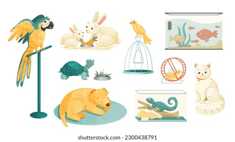 Pets and domestic animals set. Vector cartoon clip art.