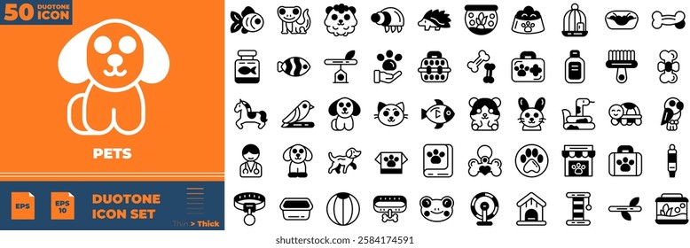 Pets Duotone Editable Icons set. Vector illustration in modern thin duotone style of pets icons: pet, dog, cat, etc