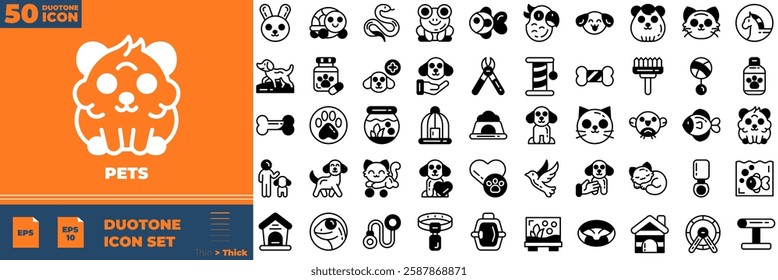 Pets Duotone Editable Icons set. Vector illustration in modern thin duotone style of pets icons: pet, dog, cat, etc