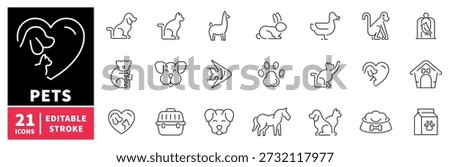 Pets editable line icons set: animals, care, and domestic symbols