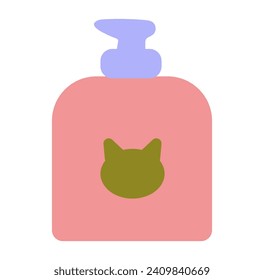 Pets element of colorful set. This illustration transforms a cat shampoo bottle into a visual treat against a clean white backdrop. Vector illustration.