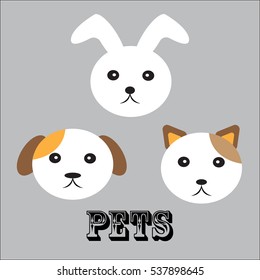 Pets face, dog, cat, and rabbit