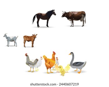 pets farm icon sets vector realistic 3D illustration