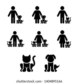 Pets and Female or Male Owner Glyphs Icons