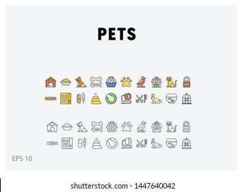 Pets flat icon in color and line