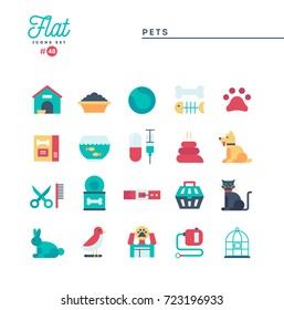 Pets, flat icons set, vector illustration