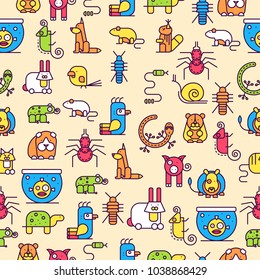 Pets flat illustration concept. Wildlife and home zoo animals vector design icons