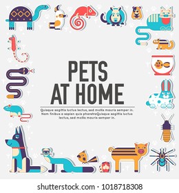 Pets flat illustration sticker concept. Wildlife and home zoo animals vector design icons.