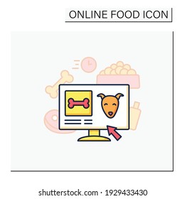 Pets food delivery color icon. Veterinary shop. Online shopping. Vet products. Fast delivery. Internet shopping concept. Isolated vector illustration