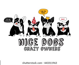 Pets French bulldog isolate white and fun sign. Color vector illustration. EPS8