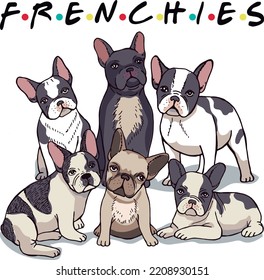 Pets, french bulldogs, friends. Art for print or poster