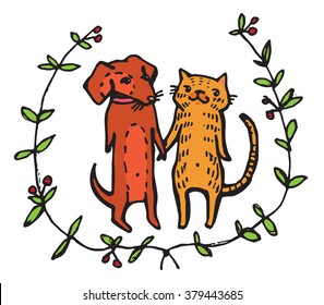 pets friendship, Illustration of best friends ever - Cat and Dog