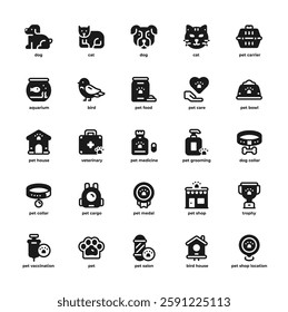Pets Glyph Icon Set, Line Vector Icon 