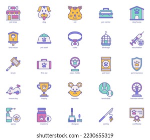Pets goods accessories set flat vector illustration isolated on white background