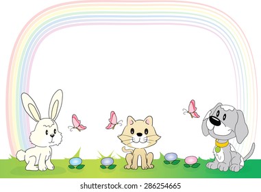 pets in the grassland with background