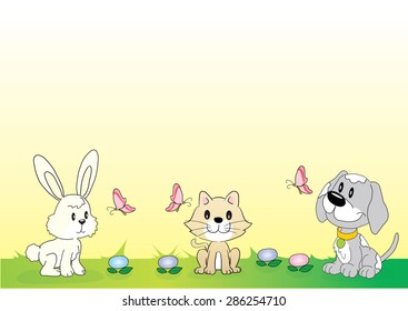 pets in the grassland with background