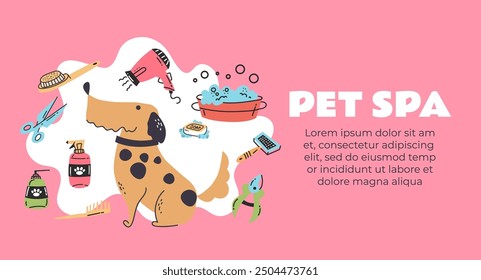 Pets grooming banner concept. Vector graphic design illustration element