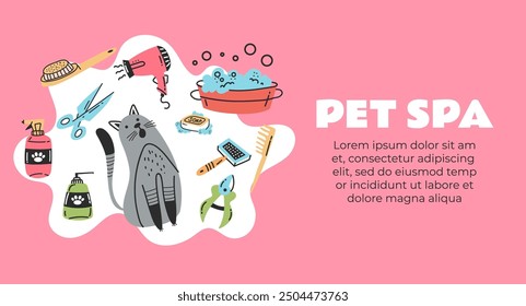 Pets grooming banner concept. Vector graphic design illustration element