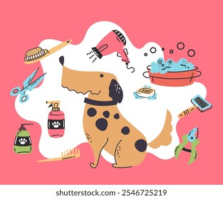 Pets grooming banner concept. Vector graphic design illustration element