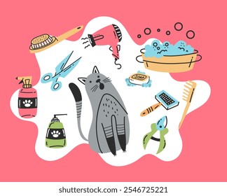 Pets grooming banner concept. Vector graphic design illustration element
