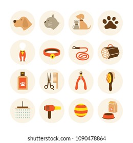 Pets Grooming Shop Icons Set