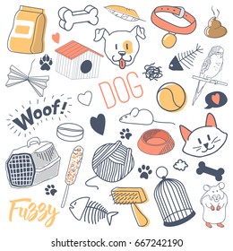 Pets Hand Drawn Doodle Cats Dogs Stock Vector (Royalty Free) 667242190 ...