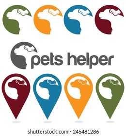 pets helper vector design template ,pins and web icons set